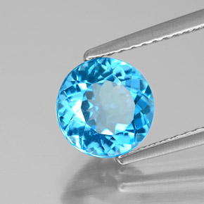 Topazio naturale blu da 2,12 ct, taglio rotondo, VVS-VS