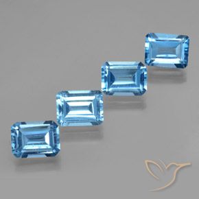 Gemme di Topazio Blu svizzero naturale da 8.16 ct, Ottagonale / Taglio smeraldo, VS