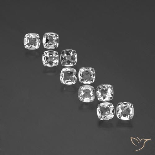 Gemme di Topazio Bianco trasparente naturale da 4.41 ct, Taglio a cuscino, VVS-VS