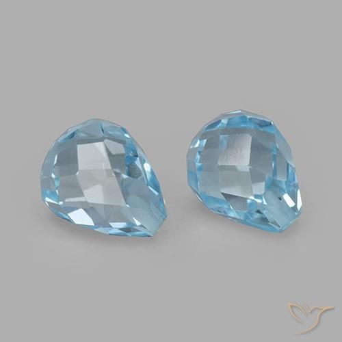 Gemme di Topazio Celeste naturale da 4.95 ct, Taglio briolette, VVS-VS