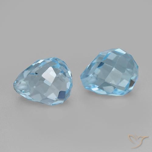 Gemme di Topazio Celeste naturale da 4.95 ct, Taglio briolette, VVS-VS