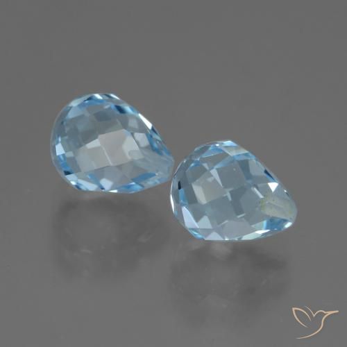 Gemme di Topazio Celeste naturale da 4.90 ct, Taglio briolette, VS