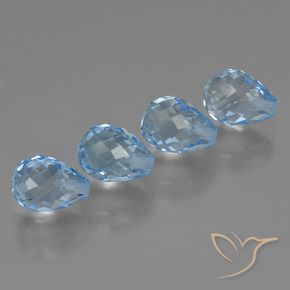 Gemme di Topazio Blu svizzero naturale da 9.08 ct, Taglio briolette, VVS-VS
