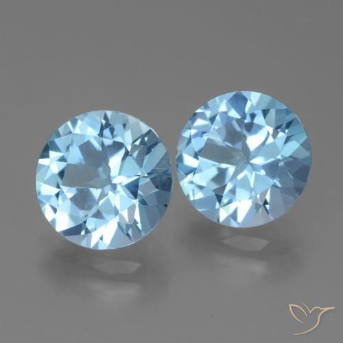 Gemme di Topazio Blu svizzero naturale da 6.35 ct, Rotondo, VVS-VS