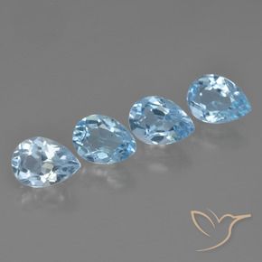 Gemme di Topazio Celeste naturale da 3.39 ct, Forma a pera, VVS-VS