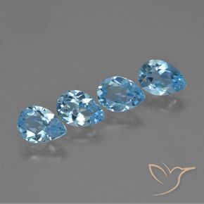 Gemme di Topazio Celeste naturale da 3.31 ct, Forma a pera, VVS-VS