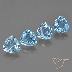 Gemme di Topazio Celeste naturale da 5.36 ct, Taglio trillion, VVS-VS