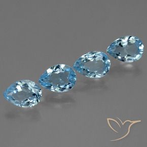 Gemme di Topazio Celeste naturale da 3.44 ct, Forma a pera, VVS-VS