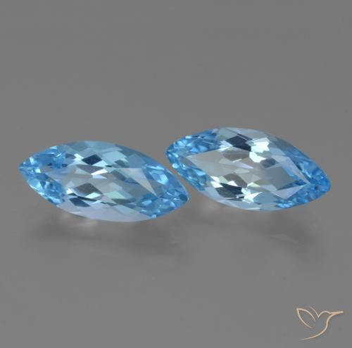 Gemme di Topazio Blu svizzero naturale da 6.87 ct, Taglio marquise, VVS-VS