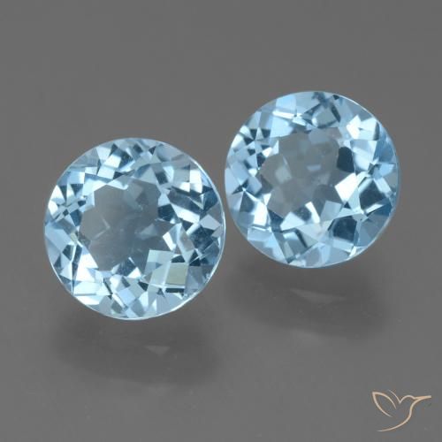 Gemme di Topazio Blu svizzero naturale da 4.81 ct, Rotondo, VVS-VS