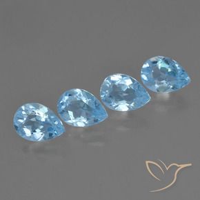 Gemme di Topazio Celeste naturale da 3.35 ct, Forma a pera, VVS-VS