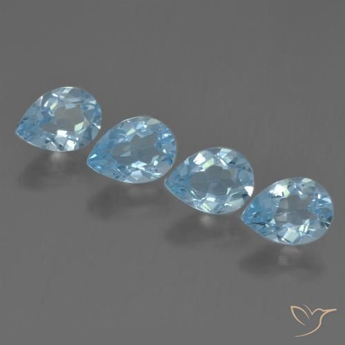 Gemme di Topazio Celeste naturale da 3.47 ct, Forma a pera, VVS-VS