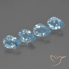 Gemme di Topazio Celeste naturale da 3.42 ct, Forma a pera, VVS-VS