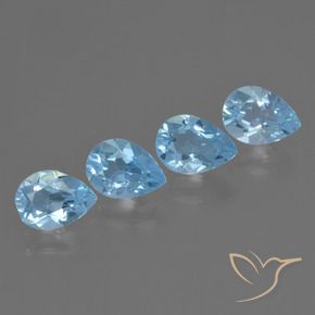 Gemme di Topazio Celeste naturale da 3.35 ct, Forma a pera, VVS-VS