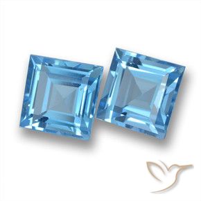 Gemme di Topazio Celeste naturale da 3.99 ct, Quadrato, VVS-VS
