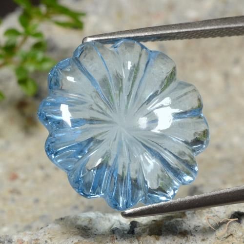Topazio Celeste naturale da 12.02 ct, Taglio a fiore, Trasparente