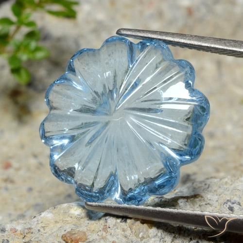 Topazio Celeste naturale da 12.02 ct, Taglio a fiore, Trasparente