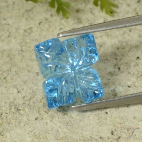 5.16ct Naturale Blu svizzero Topazio, Taglio a fiore, Trasparente