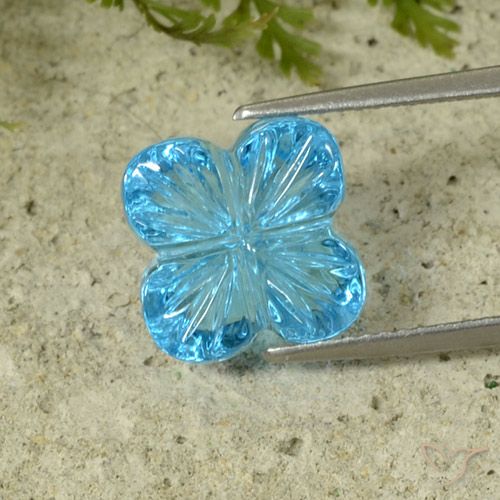 Topazio Blu svizzero naturale da 8.41 ct, Taglio a fiore, Trasparente