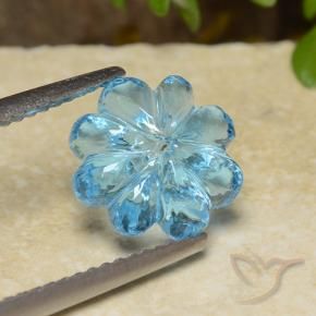 Topazio Celeste naturale da 3.47 ct, Taglio a fiore, Trasparente