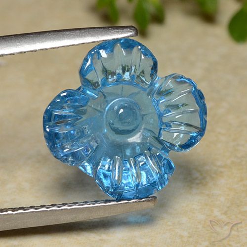 Topazio Blu svizzero naturale da 7.40 ct, Taglio a fiore, Trasparente