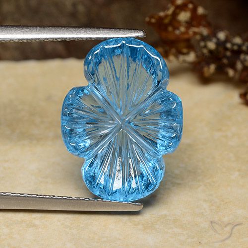 9.28ct Naturale Blu svizzero Topazio, Taglio a fiore, Trasparente