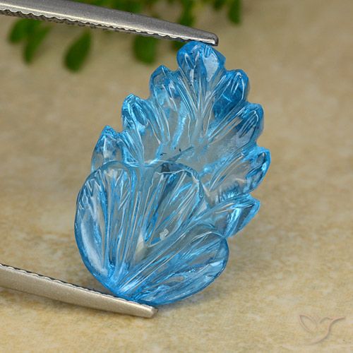 15.58ct Naturale Blu svizzero Topazio, Taglio a fiore, Trasparente