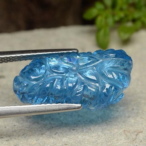 Topazio Blu svizzero naturale da 11.53 ct, Taglio a fiore, Trasparente