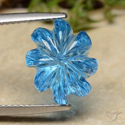 7.62ct Naturale Blu svizzero Topazio, Taglio a fiore, Trasparente