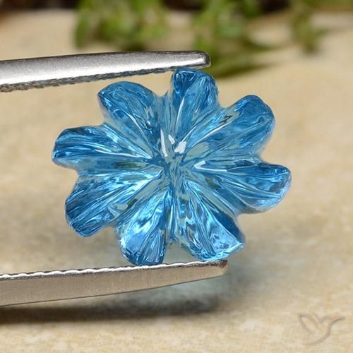 Topazio Blu svizzero naturale da 7.62 ct, Taglio a fiore, Trasparente