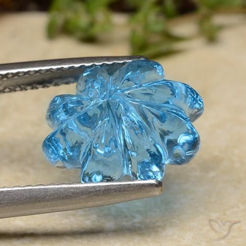 Topazio Blu svizzero naturale da 7.62 ct, Taglio a fiore, Trasparente
