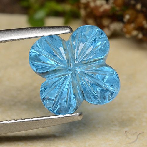 6.04ct Naturale Blu svizzero Topazio, Taglio a fiore, Trasparente