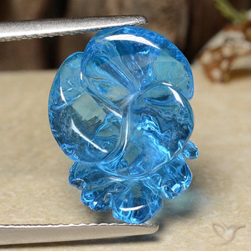 12.28ct Naturale Blu svizzero Topazio, Taglio a fiore, Trasparente
