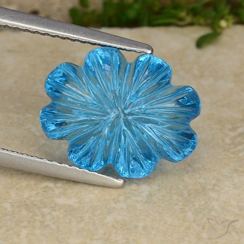 Topazio Blu svizzero naturale da 8.05 ct, Taglio a fiore, Trasparente