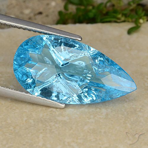 Topazio Blu svizzero naturale da 8.47 ct, Forma a pera, Trasparente
