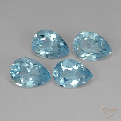 Gemme di Topazio Celeste naturale da 3.29 ct, Forma a pera, VVS-VS