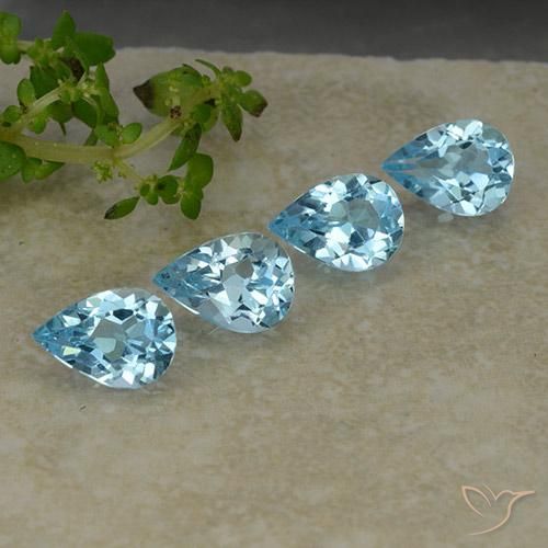 Gemme di Topazio Celeste naturale da 3.09 ct, Forma a pera, VVS-VS