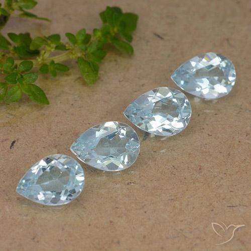 Gemme di Topazio Celeste naturale da 3.32 ct, Forma a pera, VVS-VS