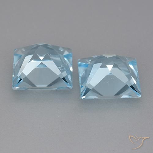 Gemme di Topazio Celeste naturale da 6.31 ct, Quadrato, VVS-VS