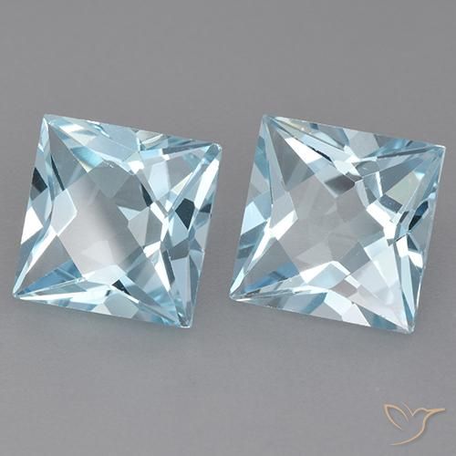 Gemme di Topazio Celeste naturale da 5.92 ct, Quadrato, VVS-VS