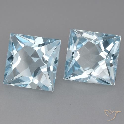 Gemme di Topazio Celeste naturale da 6.29 ct, Quadrato, VVS-VS