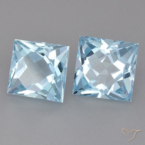 Gemme di Topazio Celeste naturale da 6.43 ct, Quadrato, VVS