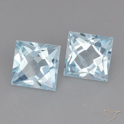 Gemme di Topazio Celeste naturale da 4.31 ct, Quadrato, VVS