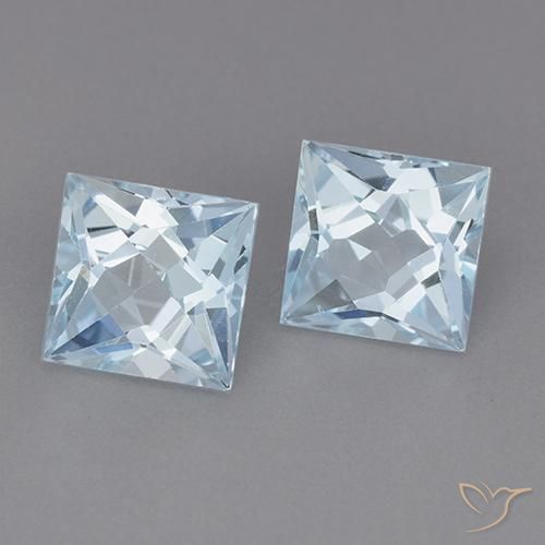 Gemme di Topazio Celeste naturale da 4.06 ct, Quadrato, VVS-VS