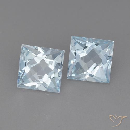 Gemme di Topazio Celeste naturale da 4.16 ct, Quadrato, VVS-VS