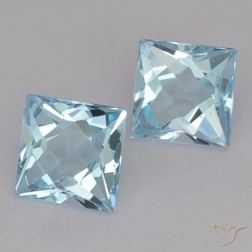 Gemme di Topazio Celeste naturale da 4.02 ct, Quadrato, VVS-VS