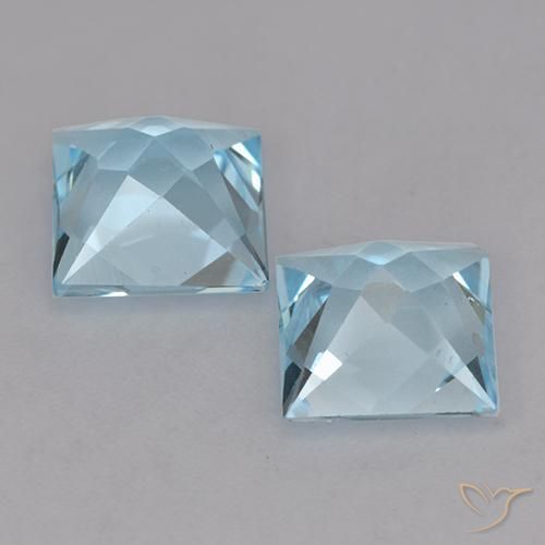 Gemme di Topazio Celeste naturale da 4.02 ct, Quadrato, VVS-VS