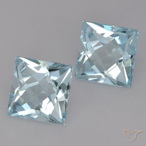 Gemme di Topazio Celeste naturale da 4.21 ct, Quadrato, VVS-VS
