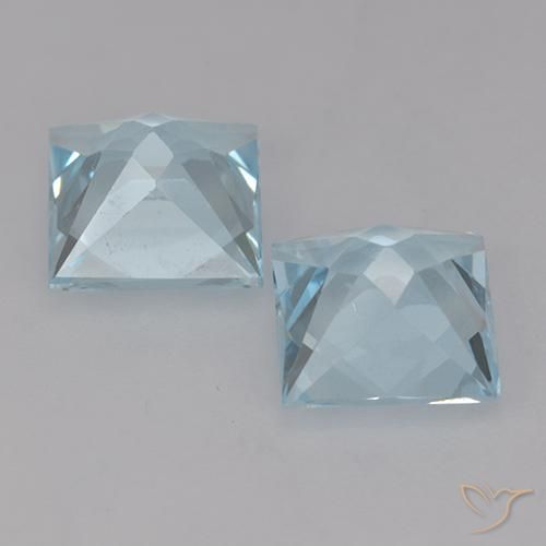 Gemme di Topazio Celeste naturale da 4.21 ct, Quadrato, VVS-VS
