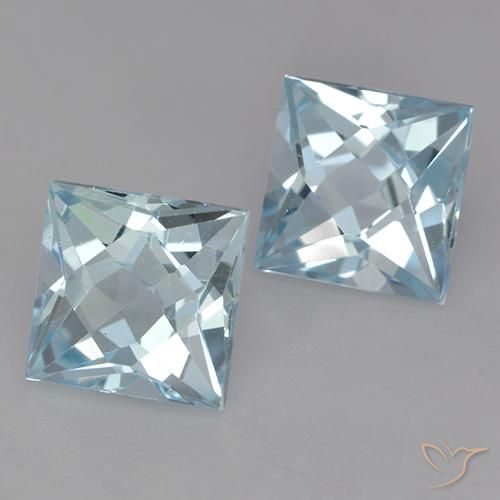 Gemme di Topazio Celeste naturale da 4.29 ct, Quadrato, VVS